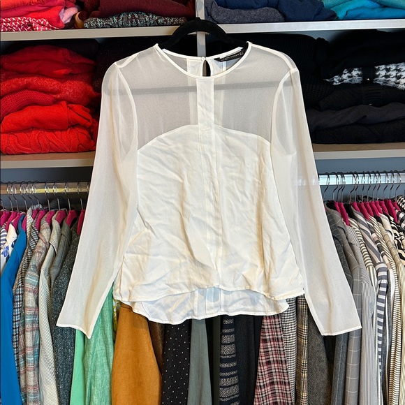 Zara white semi sheer long sleeve back button closure blouse size S - Picture 1 of 3